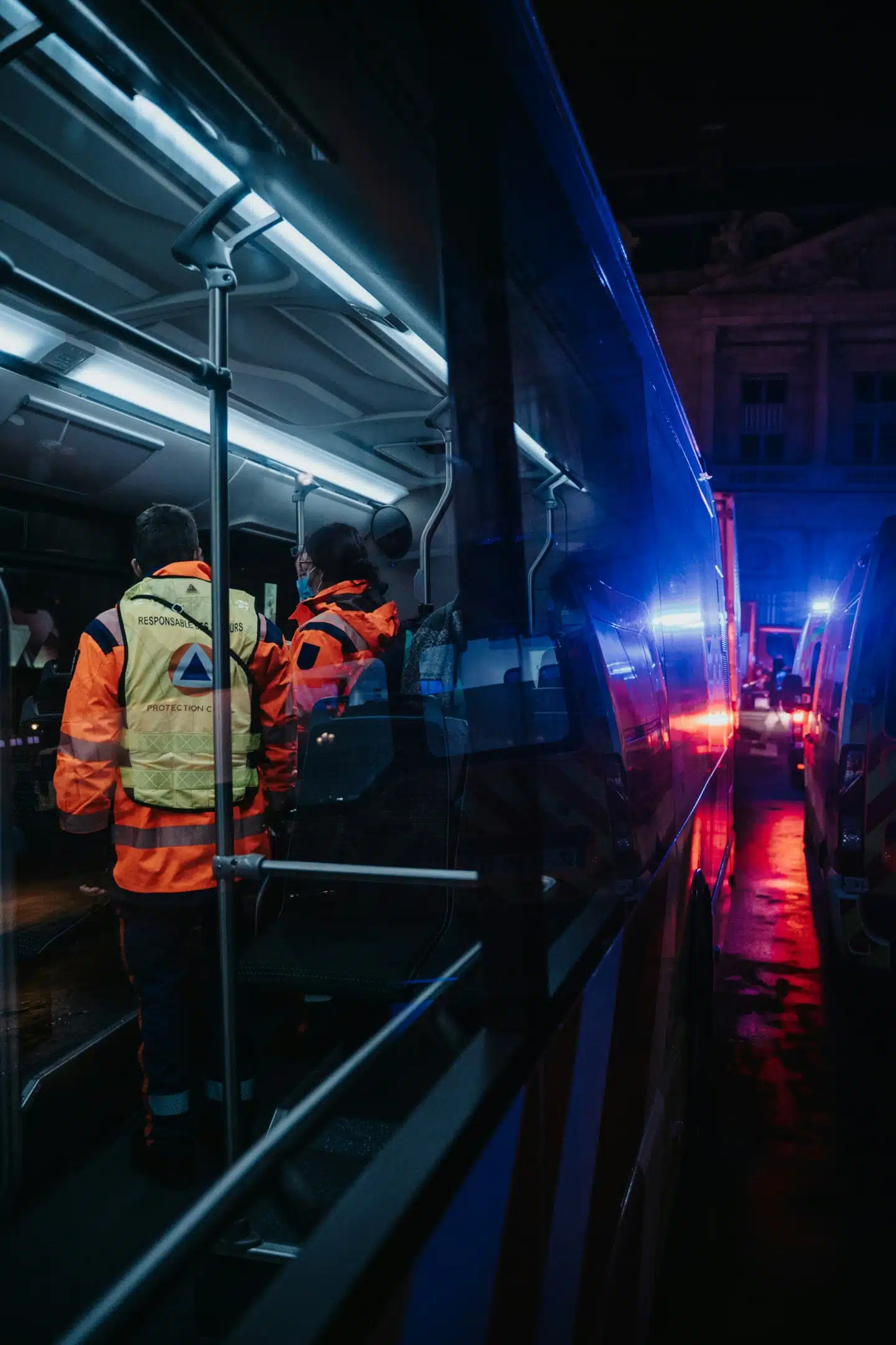 Crew members inside a CMV inspecting the interior.