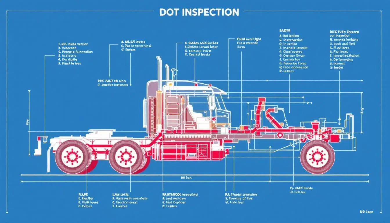 A detailed examination of a commercial vehicle during a DOT inspection.